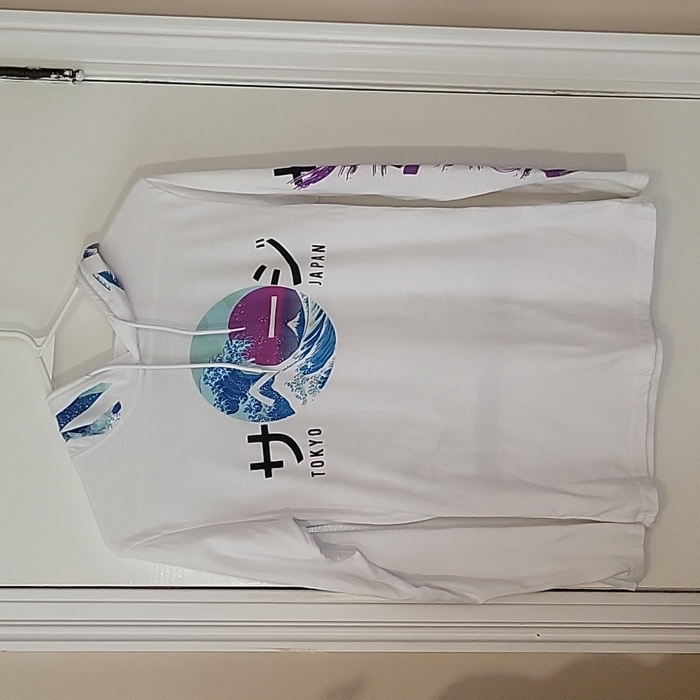 EUC Fresh Laundry Tokyo Japan Great Wave Hooded Long Sleeve Shirt Size S